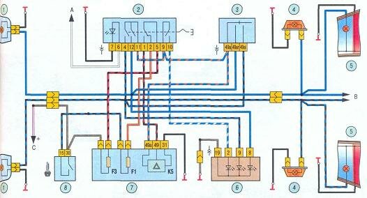 Электросхема подключения указателей поворотов и аварийной световой сигнализации
